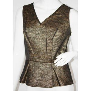 TAHARI  Addyson PEPLUM Black Gold TOP Lined METALLIC Shirt $198